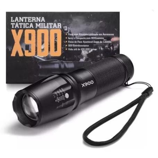 Lanterna Tática Militar X900 Recarregável Zoom