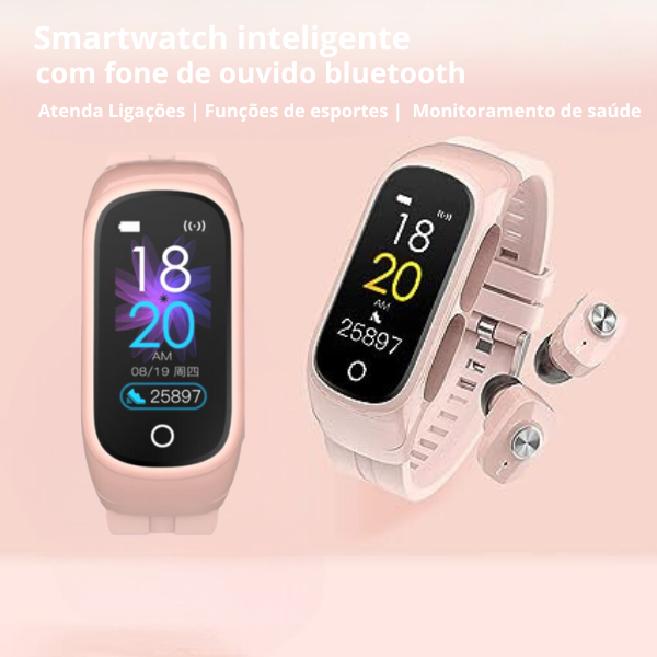 Smartwatch Relógio inteligente Fone Bluetooth 2 em 1 N8 RS