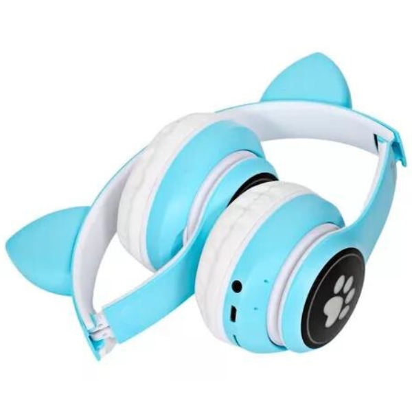 Fone Bluetooth Orelha De Gato Led Colorido (AZUL)