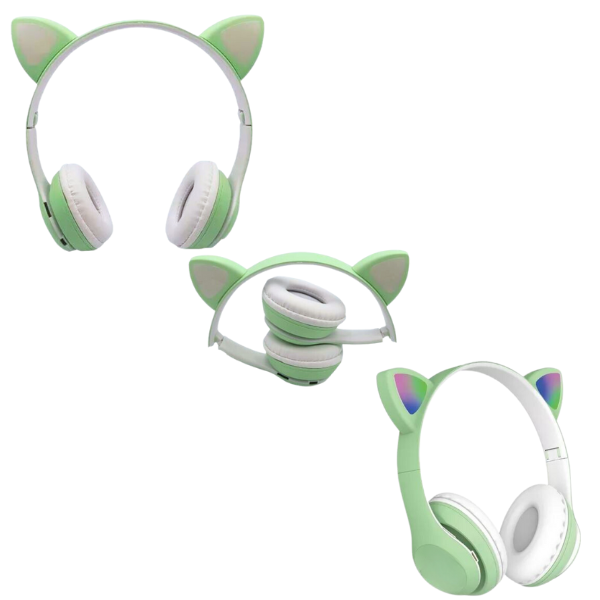 Fone Bluetooth Orelha De Gato Led Colorido (VERDE)