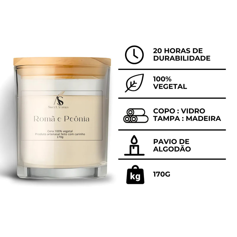 Vela Aromatica Artesanal Perfumada - Romã e Peônia