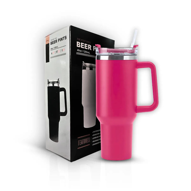 Copo Térmico Grande 1200 Ml Canudo Rosa