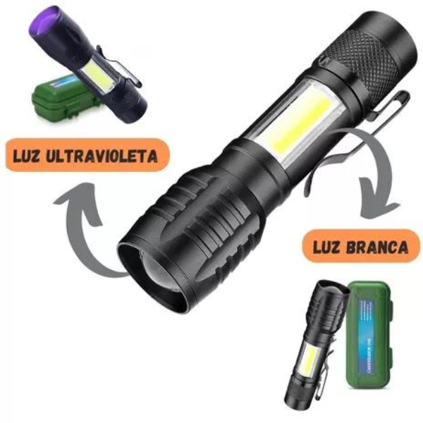 Lanterna Recarregável Luz Negra Uv Resistente a Água