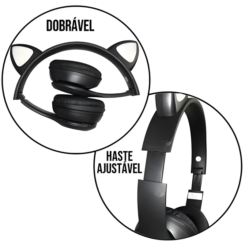 Cópia - Fone Bluetooth Orelha De Gato Led Colorido (PRETO)